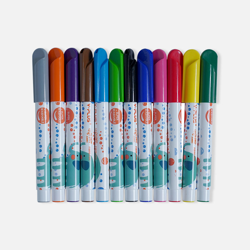 Y-Plus+ Elephant Super Washable Jumbo Pen 12 Pcs