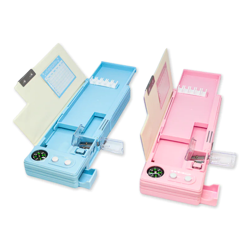 Space Journey Happy Dinosaur Mermaid Multifunctional Magnetic Lock Pencil Box with Double Sharpener & Compass