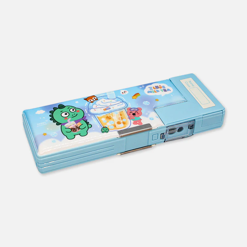 Space Journey Happy Dinosaur Mermaid Multifunctional Magnetic Lock Pencil Box with Double Sharpener & Compass