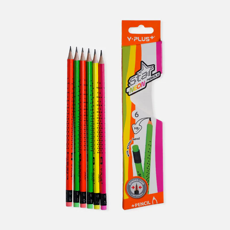 Y-Plus+ Star Neon with eraser 8 mm HB Pencil