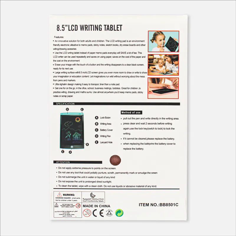 8.5in LCD Writing Tablet ITEM No. BB8501C -1