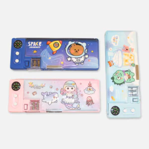 Space Journey Happy Dinosaur Mermaid Multifunctional Magnetic Lock Pencil Box with Double Sharpener & Compass