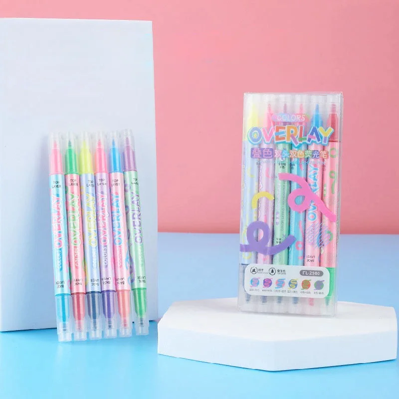 Colors Overlay Color Lying Double Head Highlighter Pen