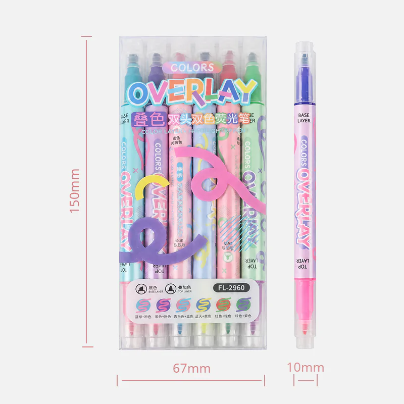 Colors Overlay Color Lying Double Head Highlighter Pen