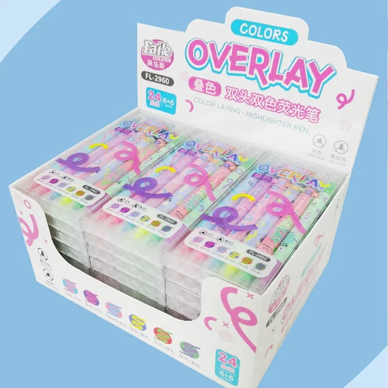 Colors Overlay Color Lying Double Head Highlighter Pen