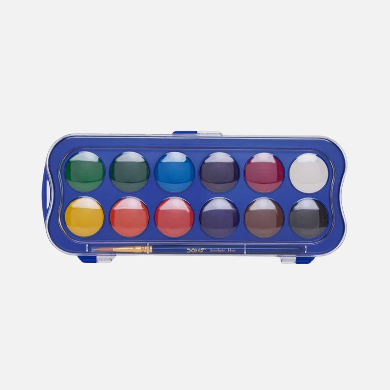 Doms 12 Assorted Shades Aqua Water Color Cakes with Brush