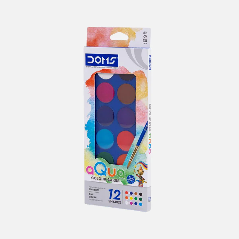 Doms 12 Assorted Shades Aqua Water Color Cakes with Brush