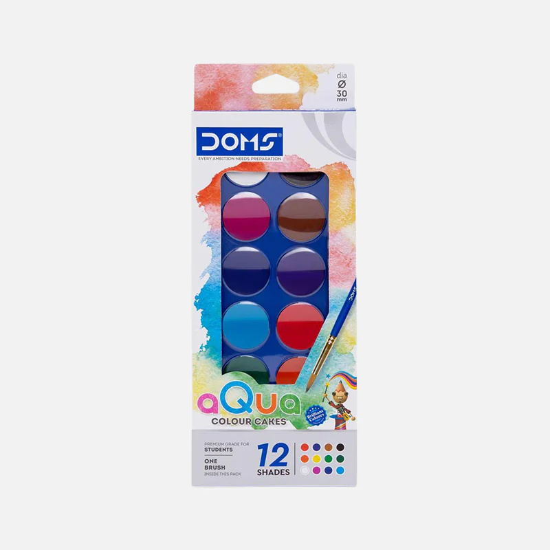 Doms 12 Assorted Shades Aqua Water Color Cakes with Brush