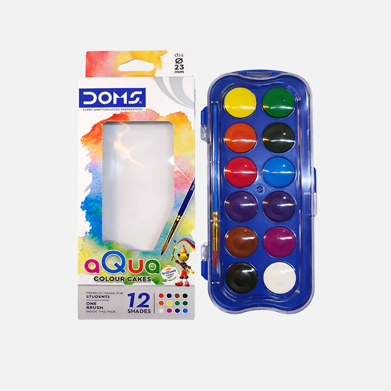 Doms 12 Assorted Shades Aqua Water Color Cakes with Brush