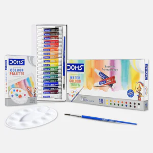 DOMS 18 Assorted Shades Water Colour Tubes with Paint Brush and Palette